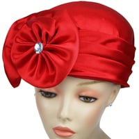 Image 3 of Satin Covered Pillbox Hat with rhinestone accent