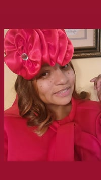 Image 2 of Satin Covered Pillbox Hat with rhinestone accent