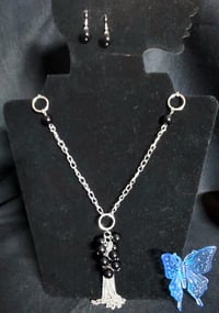 Image 1 of Necklace/Earring Set - silver, black, tassels