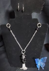 Image 2 of Necklace/Earring Set - silver, black, tassels