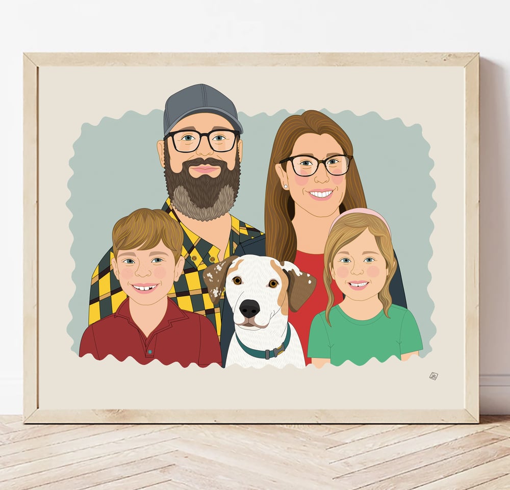 Image of Custom Family Portrait with Pets
