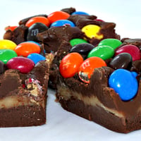 Chocolate Peanut Butter Fudge topped with MM™ Candies