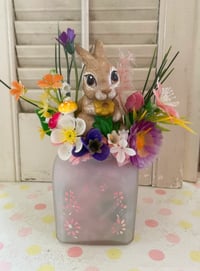 Vintage Pretty Frosted and Painted Glass with Easter Bunny Joy