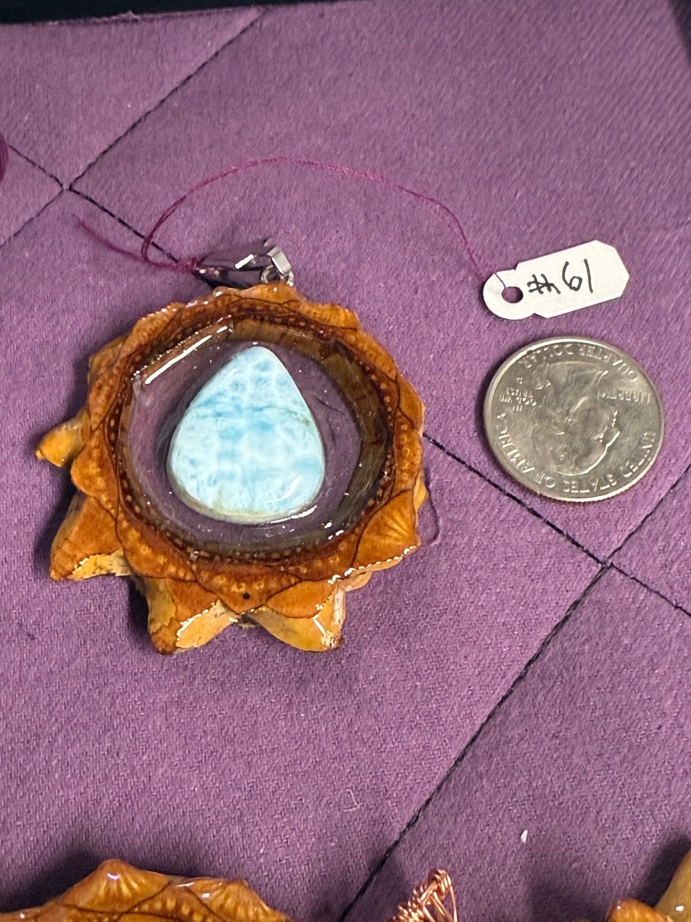 Image of Natural Larimar Pinecone Pendant #61
