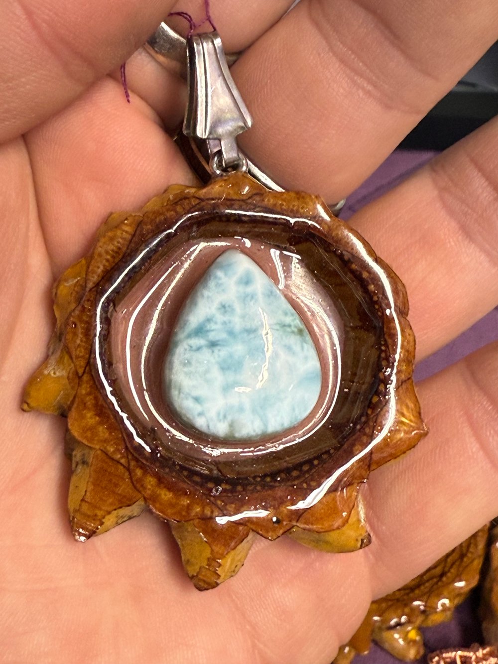 Image of Natural Larimar Pinecone Pendant #61
