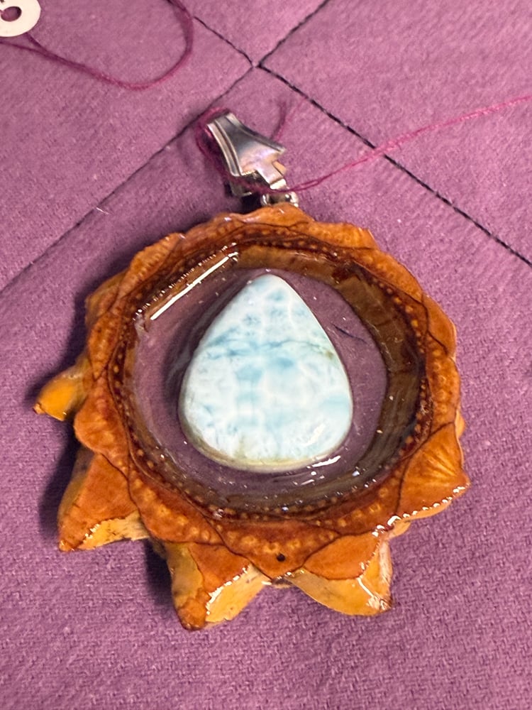 Image of Natural Larimar Pinecone Pendant #61