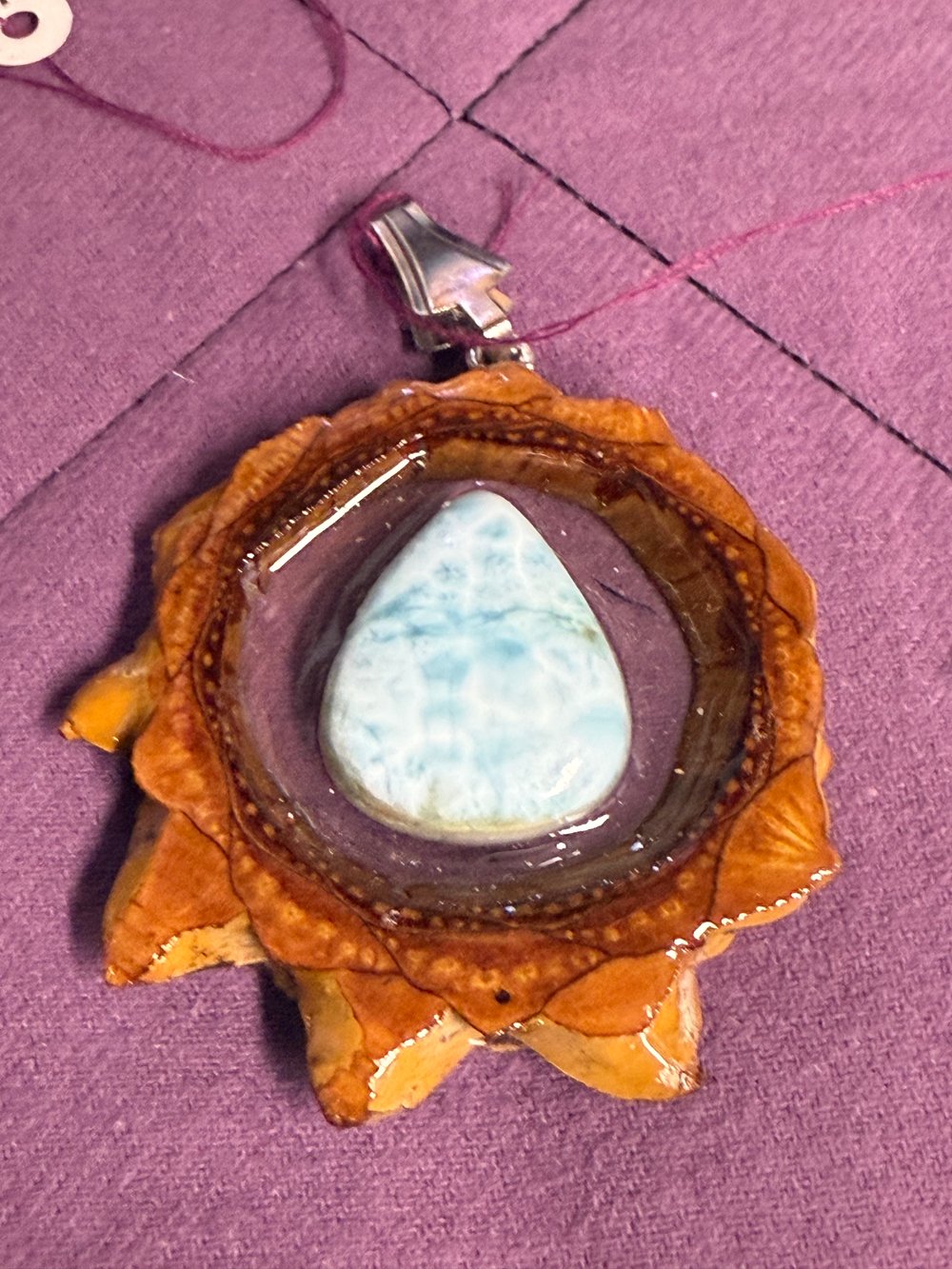 Image of Natural Larimar Pinecone Pendant #61