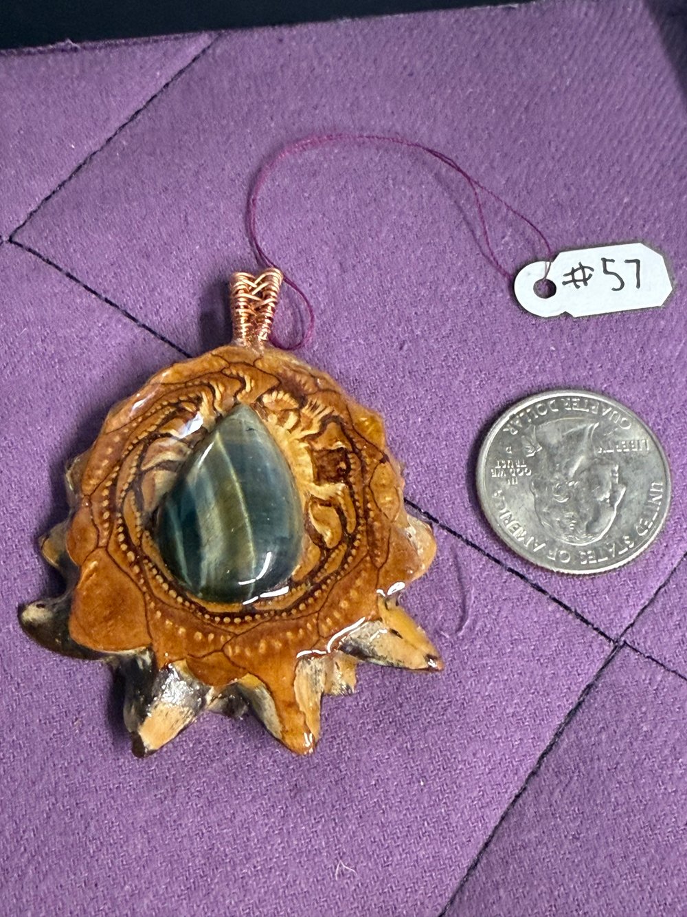 Image of Blue Tigers Eye Pinecone Pendant #57