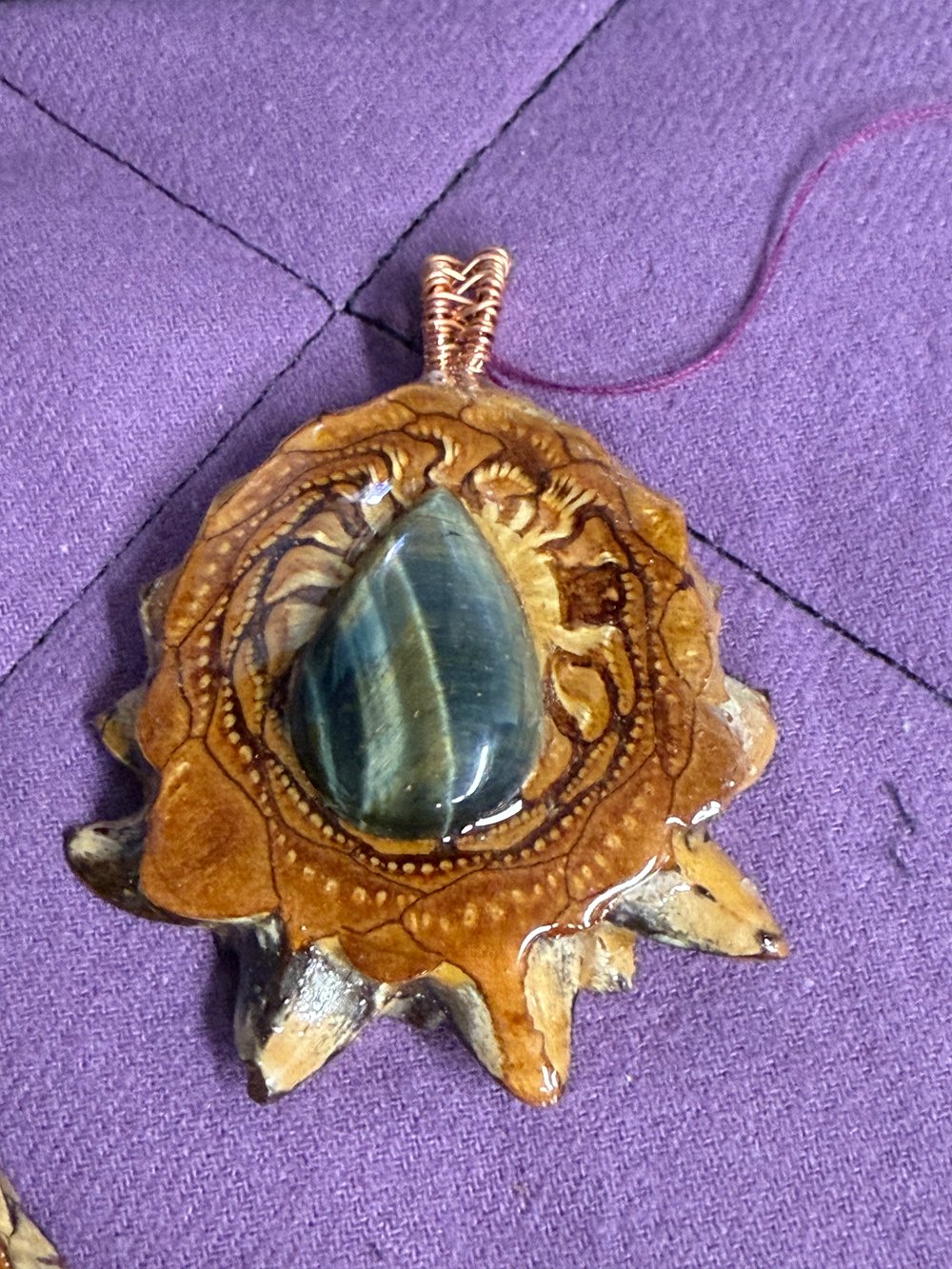 Image of Blue Tigers Eye Pinecone Charm | Handmade PNW Jewelry | #57