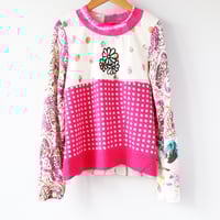 Image 2 of flower pink dot 8/10 upcycled patchwork sweater sweaters longsleeve long sleeve courtneycourtney top