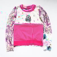 Image 1 of flower pink dot 8/10 upcycled patchwork sweater sweaters longsleeve long sleeve courtneycourtney top