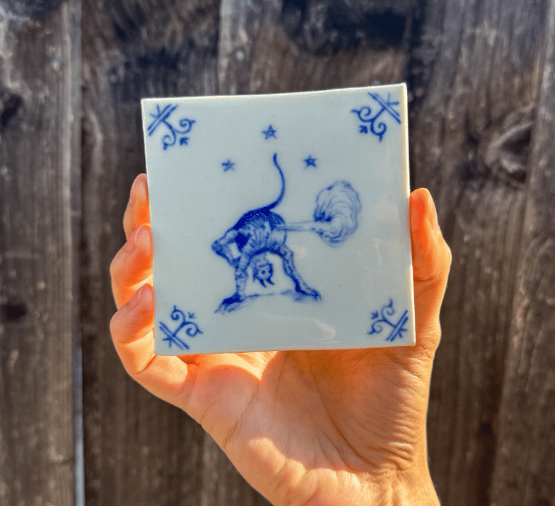 Image of Porcelain Delft Tile - Devil Farts