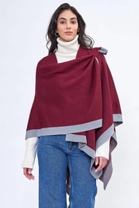 Image 2 of Burgundy Bordered Ruana with Shoulder Strap