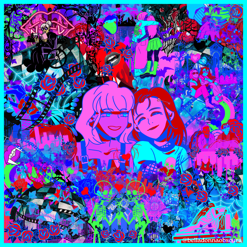 Image of be my goth valentine | valentine card, holographic art print, & holographic sticker