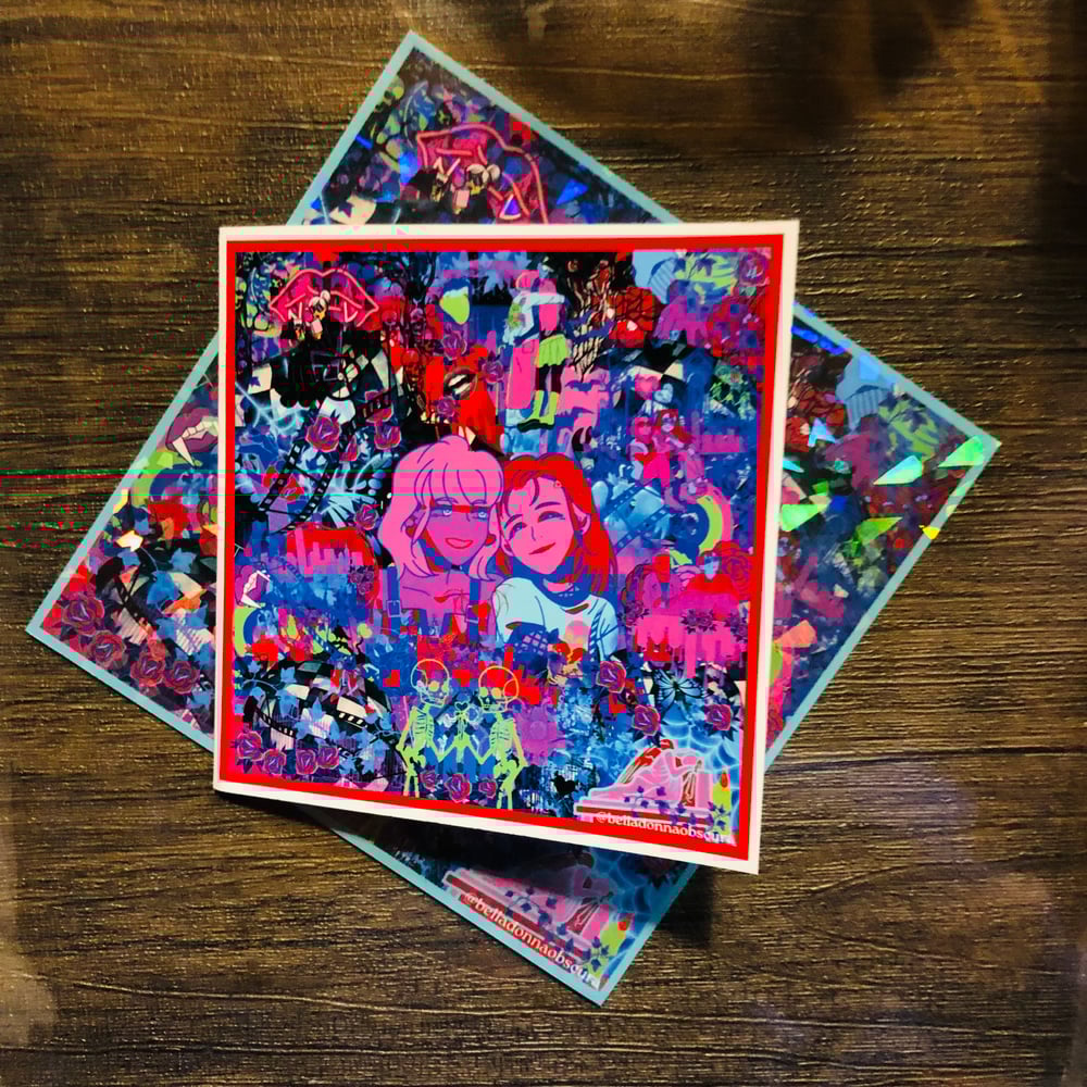 Image of be my goth valentine | valentine card, holographic art print, & holographic sticker