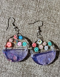 Image 1 of Purple Spring time resin dangle earrings 