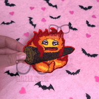 Image 2 of Fuzzy fire heart - 3.5 Inch - Embroidered, Iron-On Patch