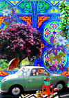 Mini Framed Print Green Figaro with Embroidery