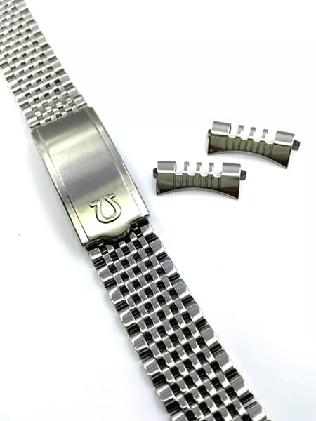 Image of Omega 19mm Silver colour rice bead strap / bracelet / band with curved buckle