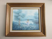Image 2 of Vintage Painting of Flower Girl in Landscape by Dante c1970s, Framed (small defects)
