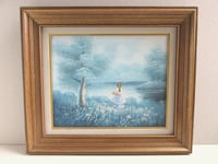 Image 1 of Vintage Painting of Flower Girl in Landscape by Dante c1970s, Framed (small defects)