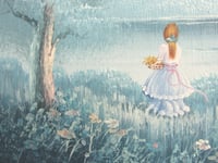 Image 3 of Vintage Painting of Flower Girl in Landscape by Dante c1970s, Framed (small defects)