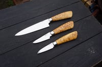 Image 1 of Kitchen Tool Set Curly Birch (Karelian Birch) Handles Utility Paring and Peeling Knife