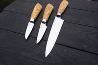 Image 2 of Kitchen Tool Set Curly Birch (Karelian Birch) Handles Utility Paring and Peeling Knife