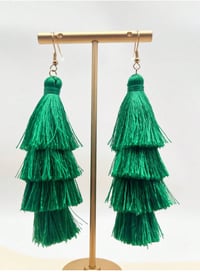 Image 1 of Tassel Flair Earrings-Green