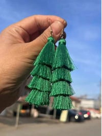 Image 2 of Tassel Flair Earrings-Green