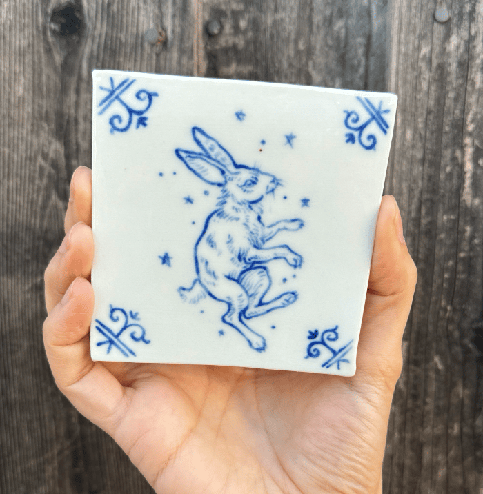 Image of Porcelain Delft Tile - Rabbit