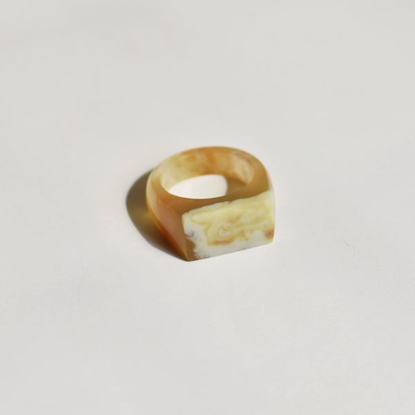 Image of Vietnam Moss Agate rectangle face signet ring