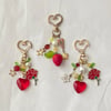 ruby heart flower gold keychains