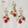 ruby heart flower gold keychains