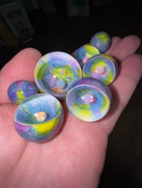 Image 2 of Shades of purple and lemon drop scribble marbles