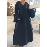 Image 1 of Wrap Dress with Long Ruffle Sleeves/ Black