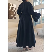 Image 3 of Wrap Dress with Long Ruffle Sleeves/ Black