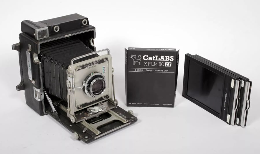 Image of Graflex Crown Graphic 4X5 Camera w/ Schneider 135mm lens + film + holders #5642