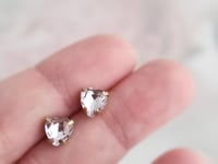 Image 1 of Heart Stud Earrings - Minimalist Romantic Crystal Jewelry in Antique Gold-Tone Post Earring