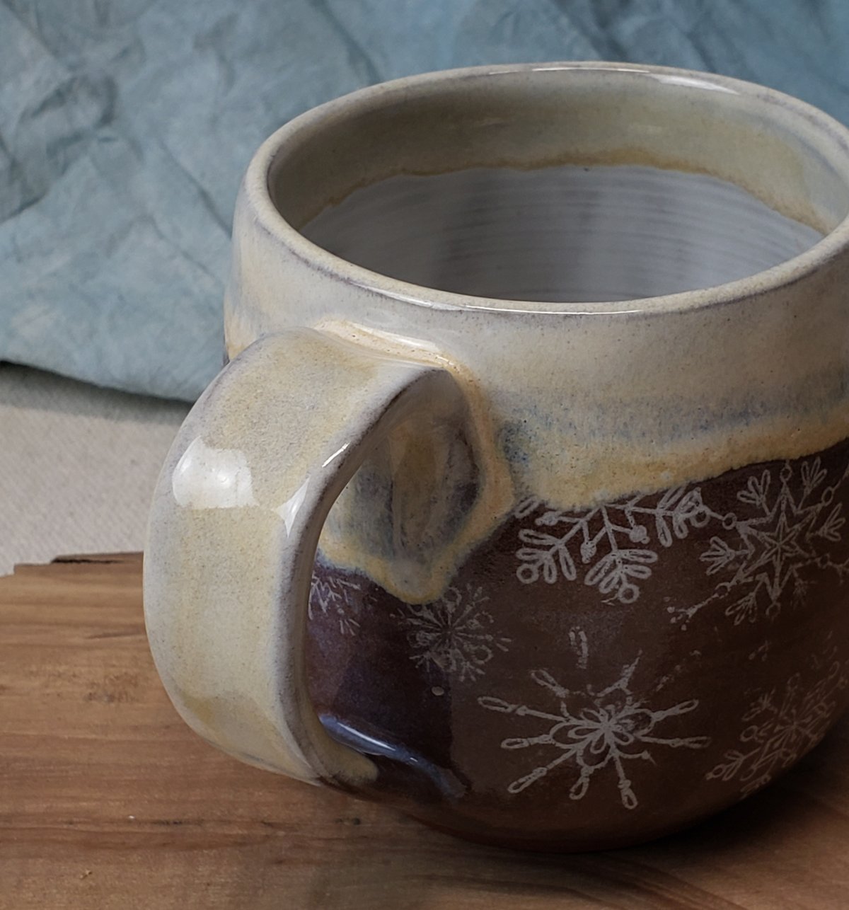 Image of First Eggnog and Cinnamon: Snowflakes Falling Seasonal Mug