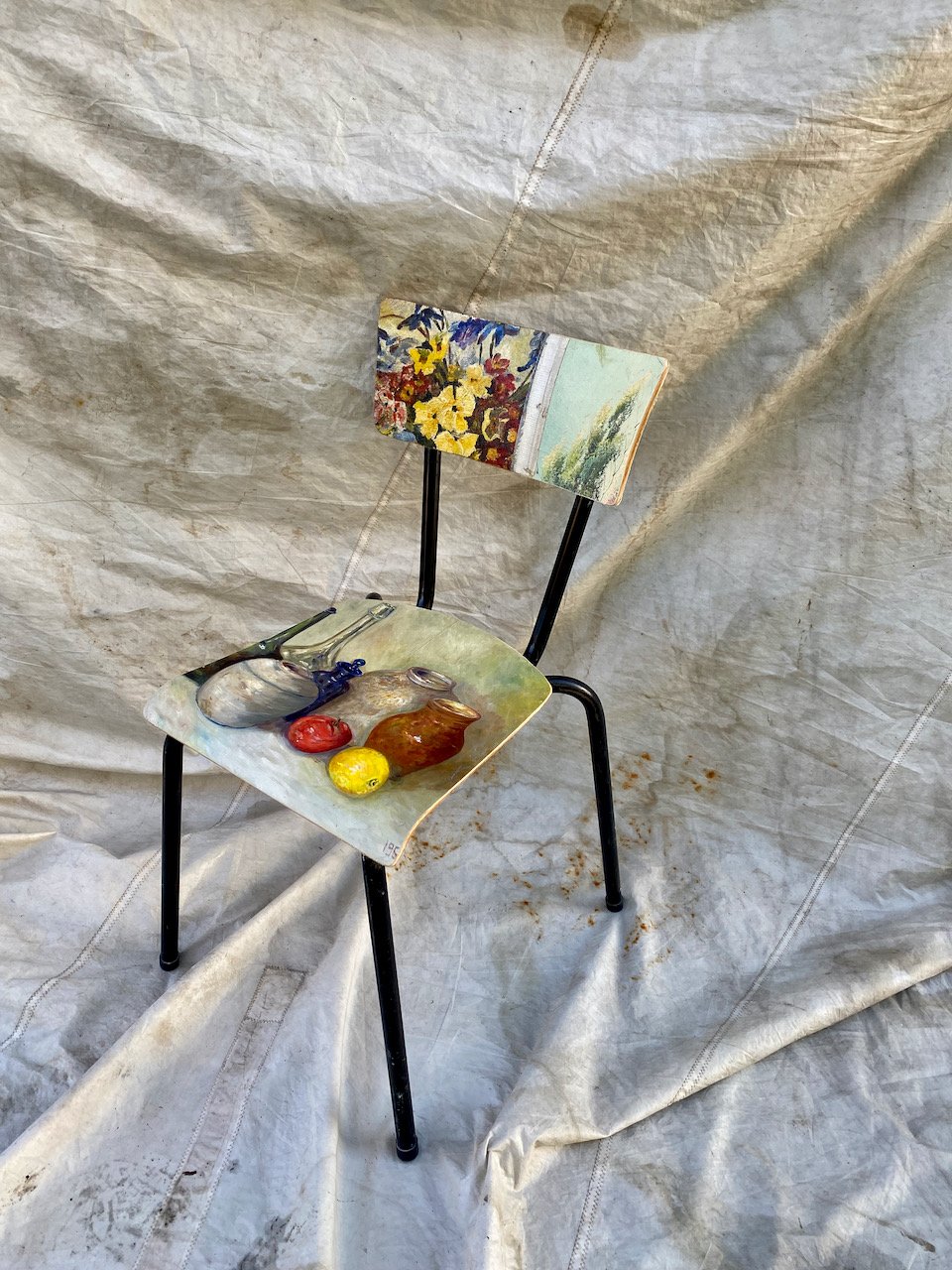 Image of painting chair - still life and blooms