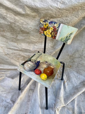 Image of painting chair - still life and blooms