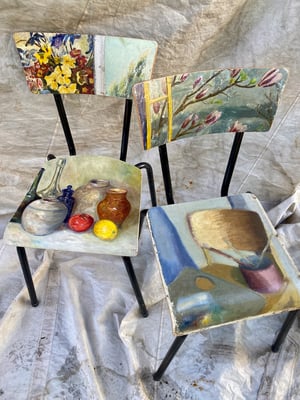 Image of painting chair - still life and blooms