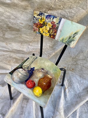 Image of painting chair - still life and blooms