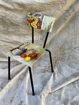 Image of painting chair - still life and blooms