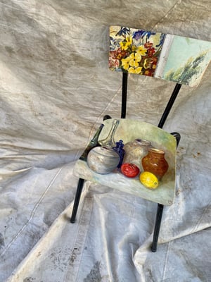 Image of painting chair - still life and blooms