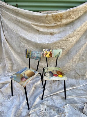 Image of painting chair - painting of a chair on a chair