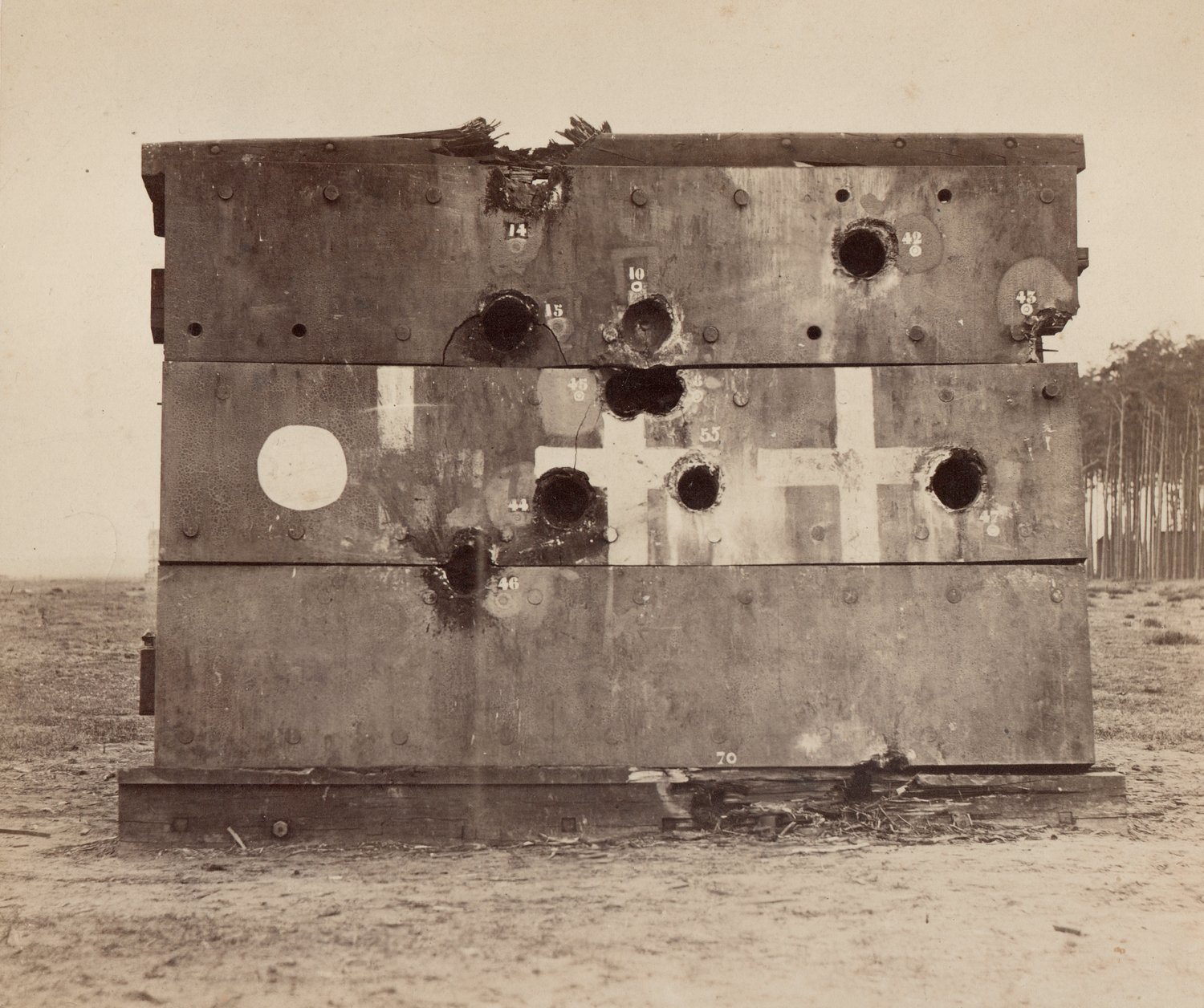 Image of Unknown: grenade impacts on a target, ca. 1870