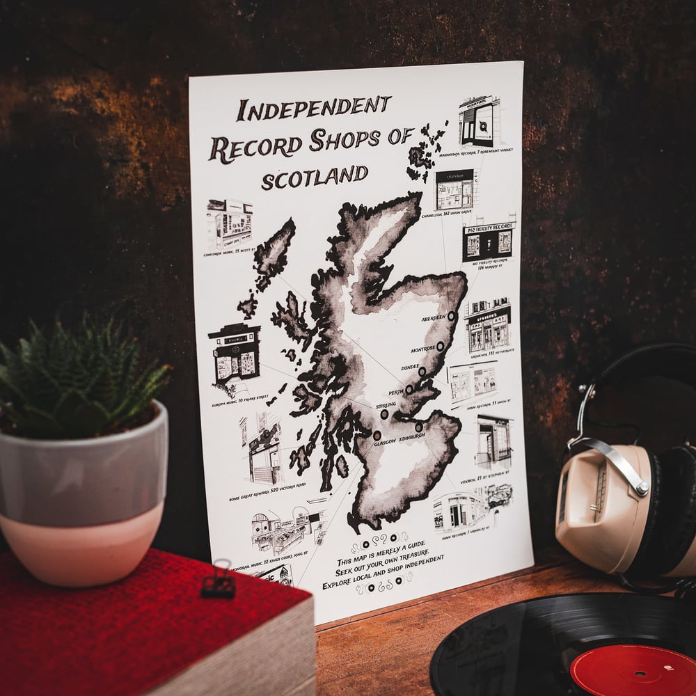 Independent Record Shops of Scotland Foil Map Print