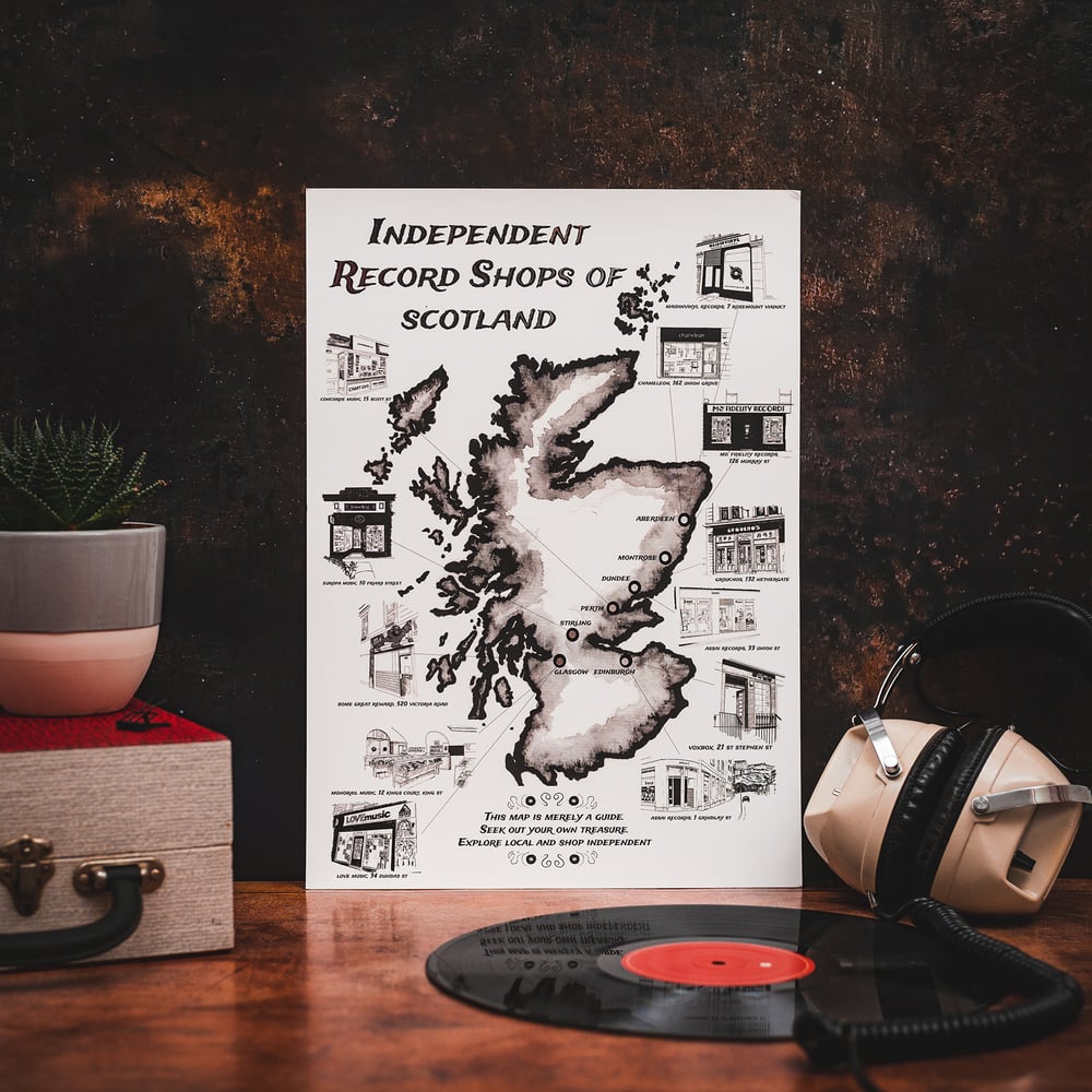 Independent Record Shops of Scotland Foil Map Print